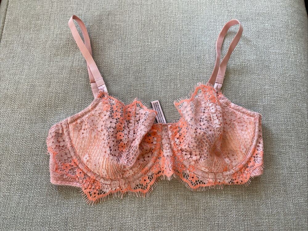 Victoria's Secret Dream Angels Push-up without Padding Bra 34D Pink Coral Lace